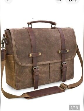 Newhey Men's Canvas And Leather Laptop Messanger Bag.